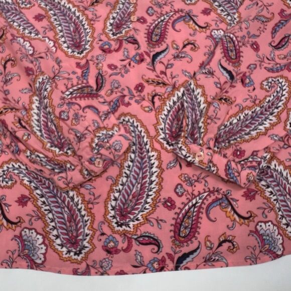 Talbots Pink Floral Paisley V-Neck Rayon Long Sleeve Top Petite Medium - Picture 6 of 10